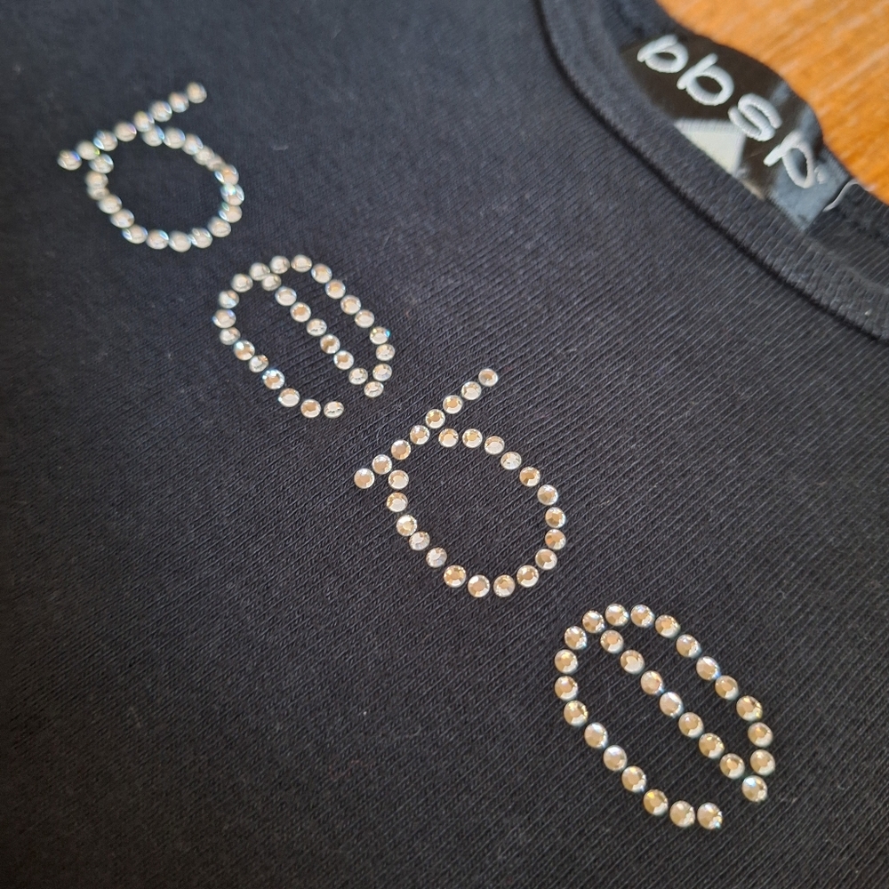 bebe Y2K Rhinestone Logo Tank 100% Cotton Crystal Spellout Sporty bbsp Black S - Picture 3 of 9